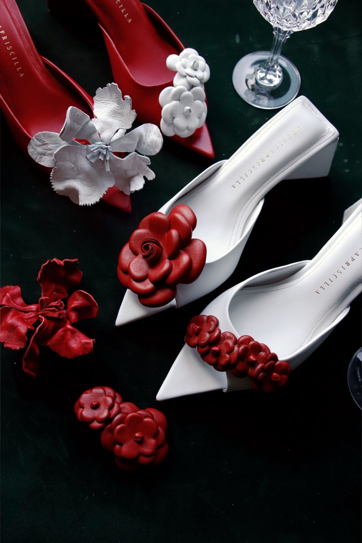 Four Camellia Clip On Shoes Accessories in Red
