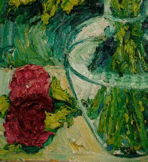 Red, Pink and Yellow Roses in Clear Vase by Ben Wong