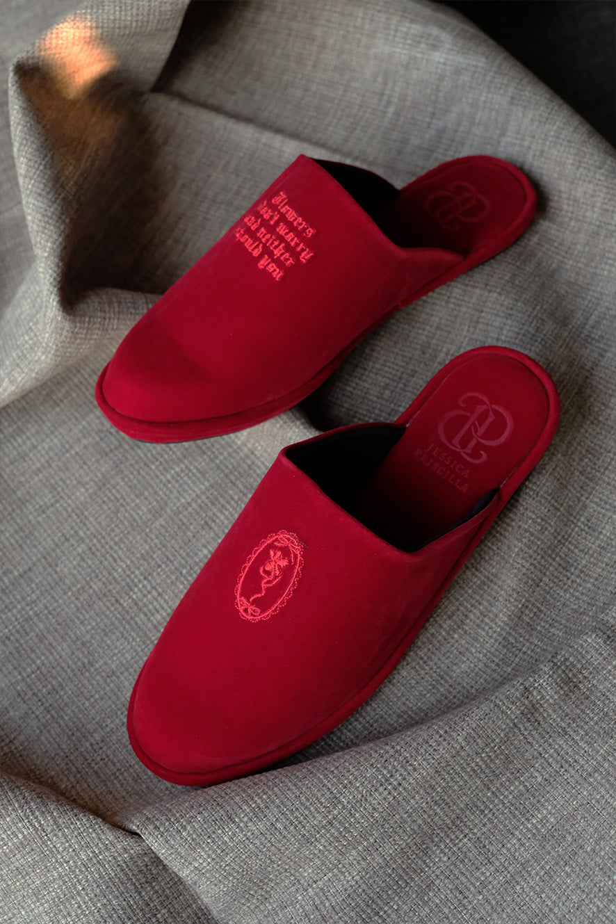 Small Flowers Don't Worry Home Slippers in Red